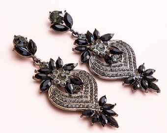 Black Earrings Art Deco Gatsby Earrings Roaring 20s Jewelry Flapper Accessories 1920s silver gold Earrings
