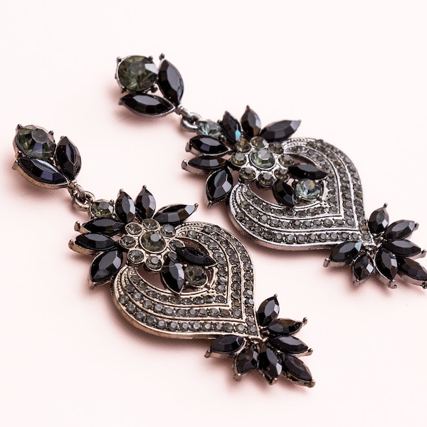 Black Earrings Art Deco Gatsby Earrings Roaring 20s Jewelry Flapper Accessories 1920s silver gold Earrings