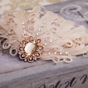 Rose Gold and Blush Wedding Feather Facsinator with Swarowsky Crystals