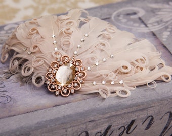 Rose Gold and Blush Wedding Feather Facsinator with Swarowsky Crystals