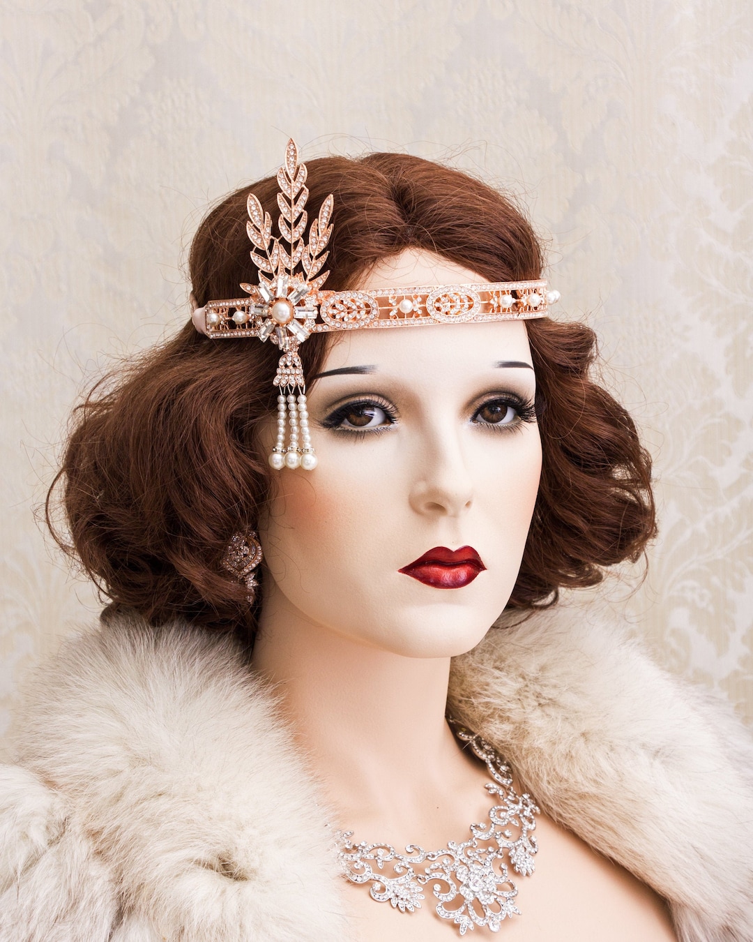 Headband 1920s Flapper Necklace Rose Gold Flapper Headband