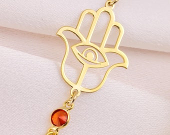 Birthstone Bracelets Evil Eye Bracelet For Women Hamsa Bracelet Gift Silver Bracelet Evil Eye Gift For Mothers Day Hamsa Hand Bracelet Charm