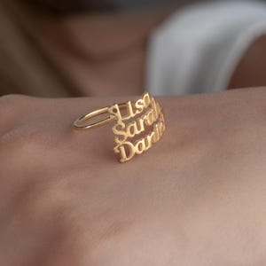 Personalized Name Ring, Gold Stacking Ring With 3 Names - Etsy