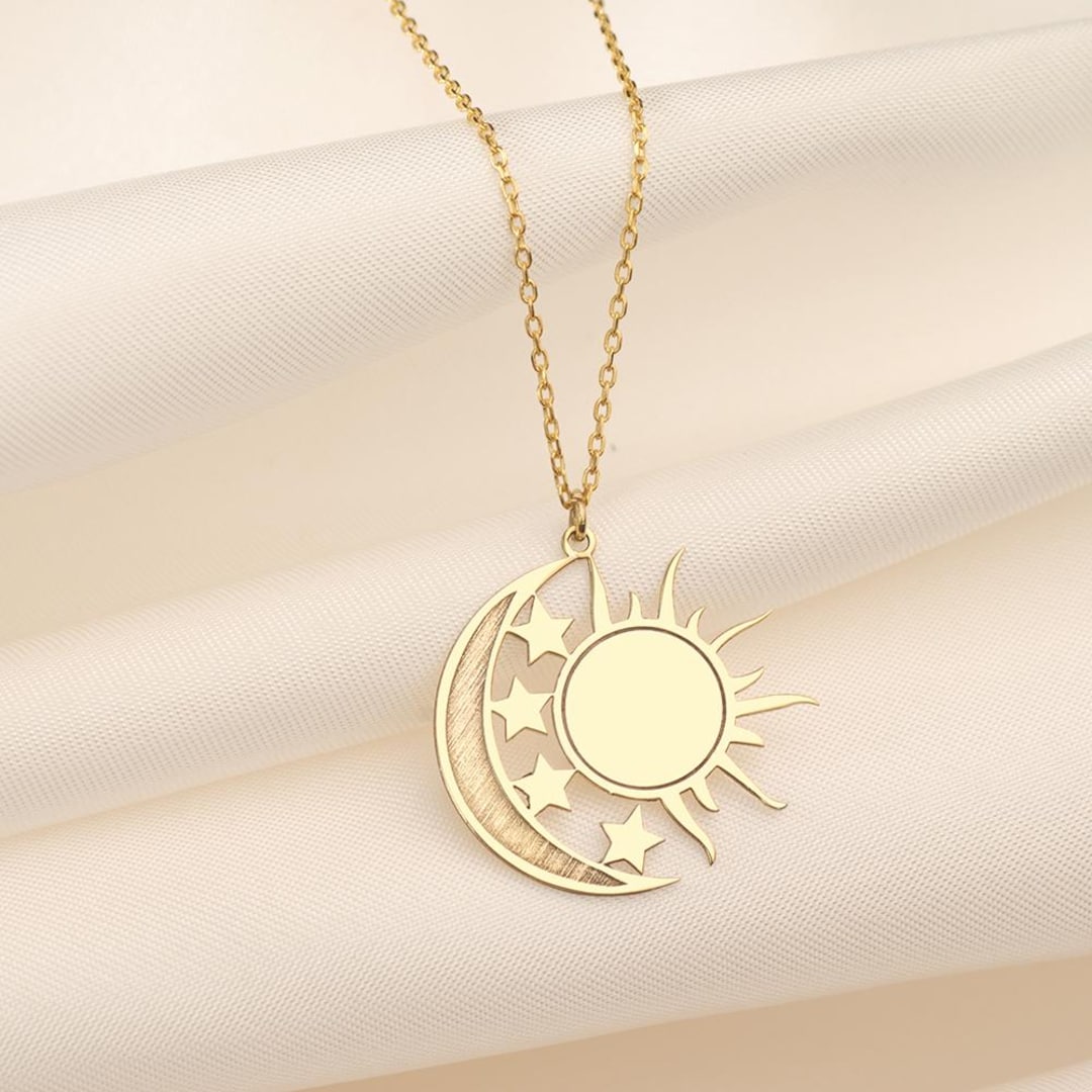 Sterling Silver Moon Sun Star Necklace – Celestial Pendant – Boho ...