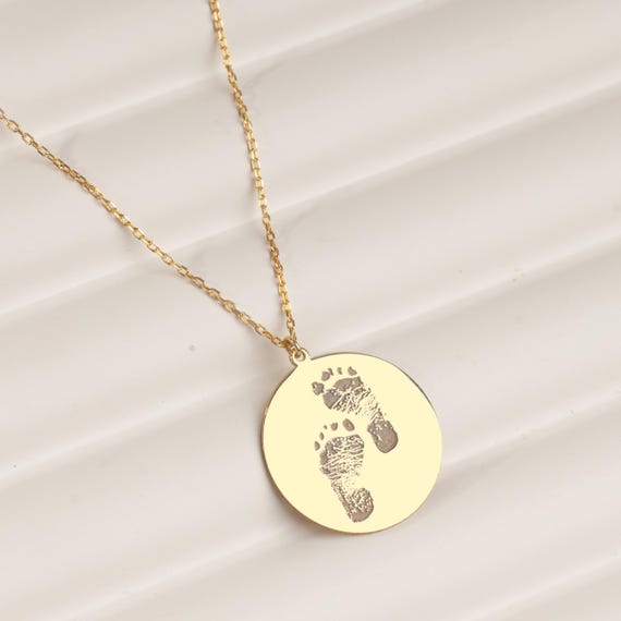 Personalized Baby Footprint Necklace – Gold Color Memory Necklace, Special Keepsake Jewelry for Mothers, Birthday Gift Idea