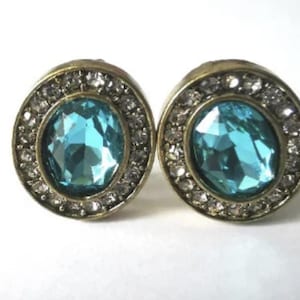 Brincos de clipe de botão vintage usados H eidi Daus Blue com cristais transparentes achados raros colecionáveis