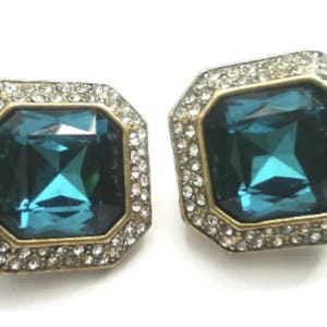 Brincos de cristal quadrados azuis H eidi Daus Vintage usados, achados raros, itens colecionáveis