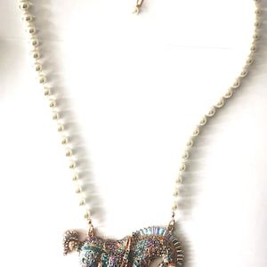 Colar Vintage H eidi Daus Horse Pearl com cristais, achados raros, itens colecionáveis