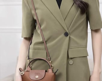 Correa de piel para bolso Le Pliage Mini con asa, color marrón clásico (solo correa y 2 hebillas) NUEVA VERSIÓN