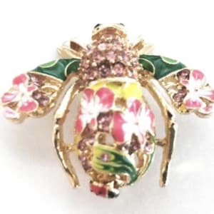 Vintage Joan Rivers pink floral Bee Pin Brooch Rare Finds Collectibles