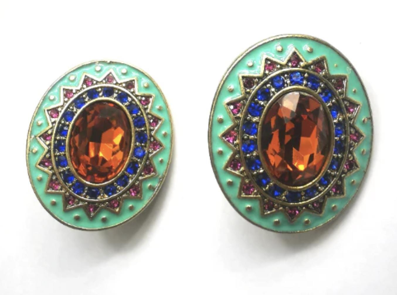 中古ヴィンテージ H eidi Daus オレンジクリスタル ボタンクリップ