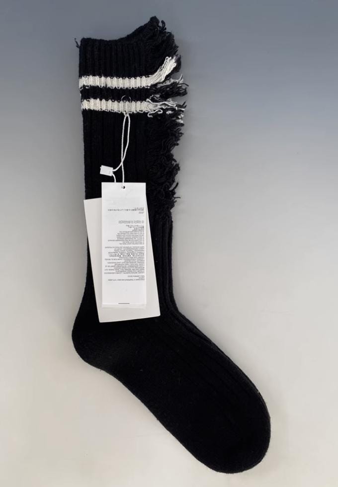 Vintage MM6 Maison Margiela Paris Distressed Rib Socks Calf Crew