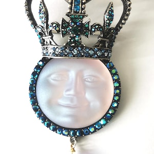 Vintage Kirks Folly Large Crown Moon Face Brooch Pin Rare Finds Collectibles