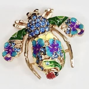 Vintage Joan Rivers Blue floral Bee Pin Brooch Rare Finds Collectibles