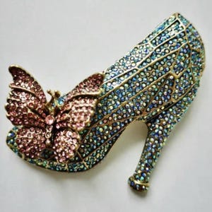 Preloved Vintage H eidi Daus Large High Heels Crystals Brooch Pin Rare Finds Collectibles