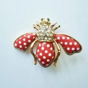 Vintage Joan Rivers Red Pokka Dot Bee Pin Brooch Rare Finds Collectibles