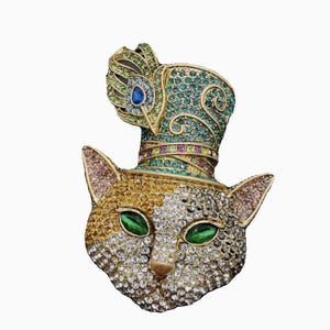 Vintage H eidi D aus Cat with Hat Crystals Brooch Pin Rare Finds Collectibles