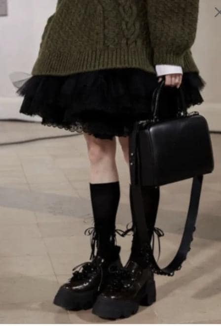 Vintage SR Black Ribbon kniehoge runway-sokken Balletsokken Simone Rocha-stijl