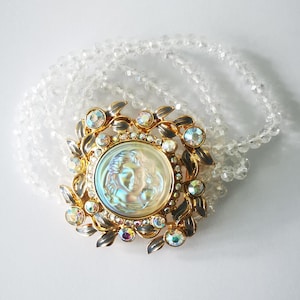 Vintage Kirks Folly Clear Dream Angel Cuff Rhinestone Beaded Bracelet Rare Finds Collectibles