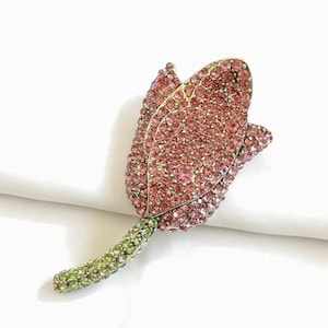 Preloved Vintage H eidi Daus Large Pink Tulip Flower Crystals Brooch Pin Rare Finds Collectibles