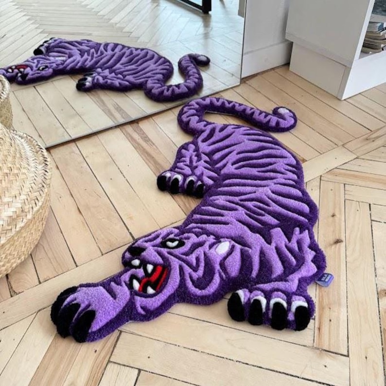Custom Tiger Tufted Rug, Handmade Animal Statement Rug, Aesthetic Big Cat Decor, Unique Shaped Rug, Colorful Home Accent image 6