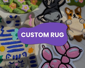 Custom Tufted Rug – Handmade Personalized Rug Gift, Hand Tufted Rug, Unique Home Decor, Funky Rug, 90s Retro Cartoon Rug