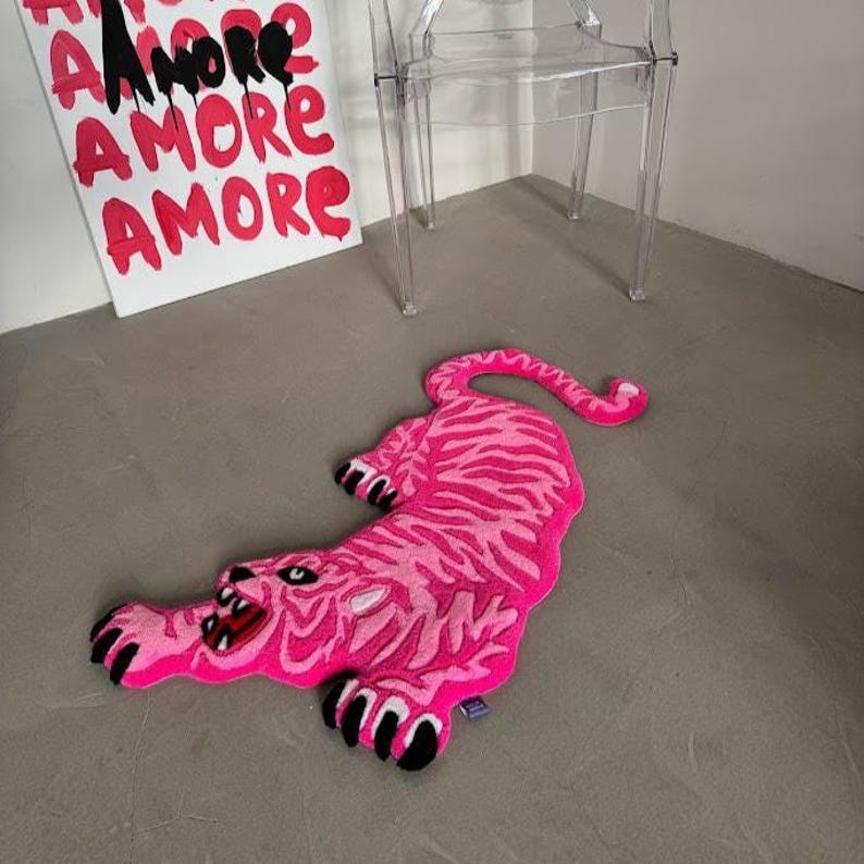 Hand tufted tiger rug, custom animal rug, unique statement rug, modern home decor, colorful big cat floor rug
