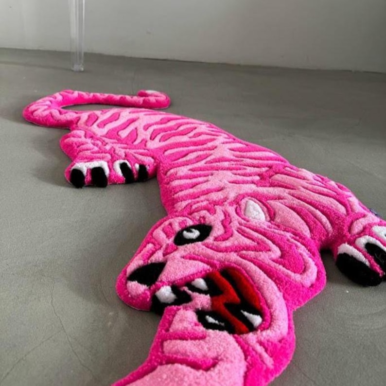 Hand tufted tiger rug, custom animal rug, unique statement rug, modern home decor, colorful big cat floor rug