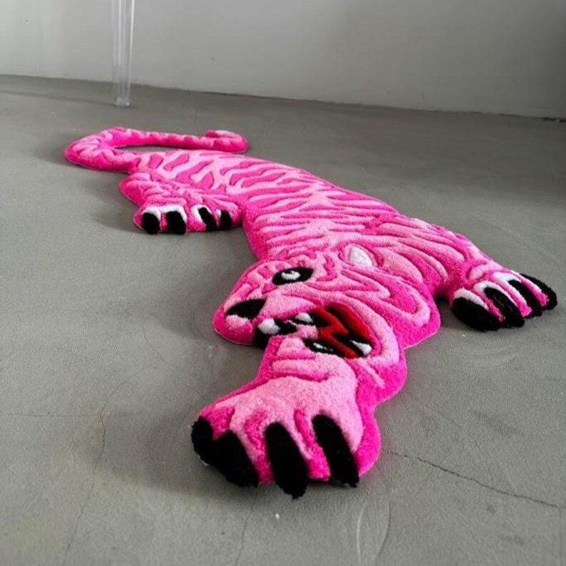 Hand tufted tiger rug, custom animal rug, unique statement rug, modern home decor, colorful big cat floor rug