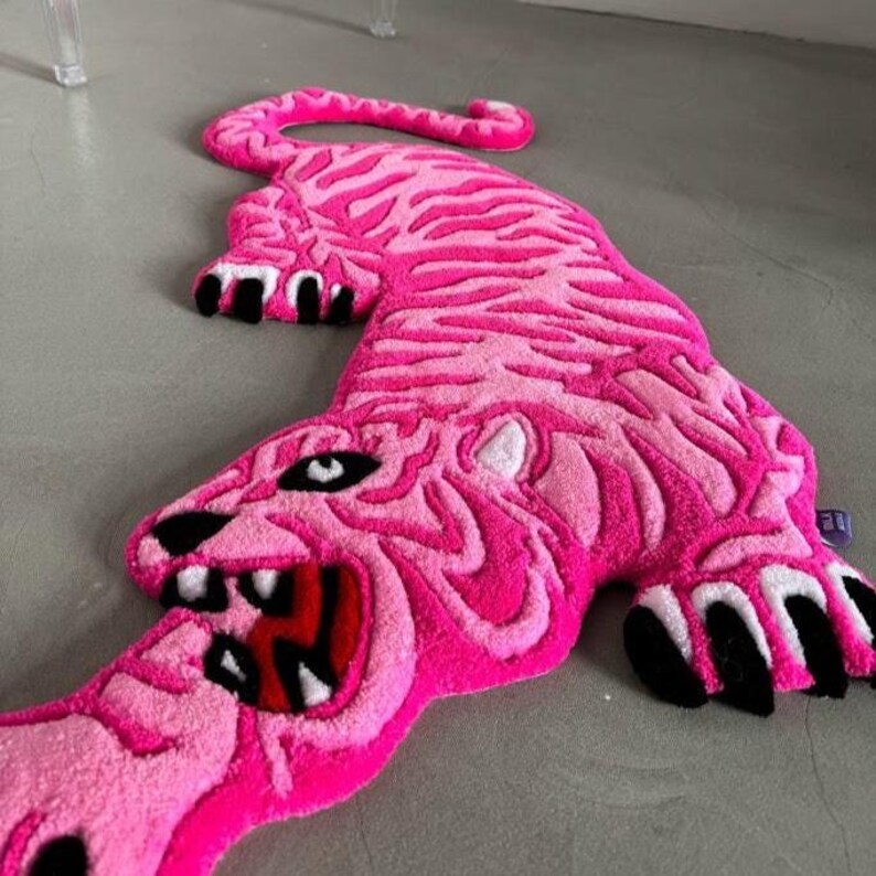 Hand tufted tiger rug, custom animal rug, unique statement rug, modern home decor, colorful big cat floor rug