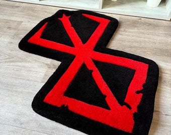 Manga Style Graphic Symbol Tufted Rug, Handmade Statement Carpet, Anime Inspired Home Decor