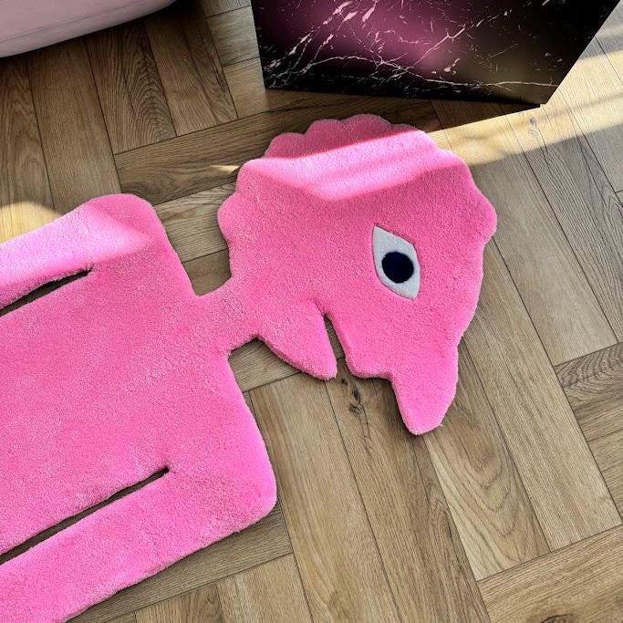 Funky Pink Tufted Rug, Handmade Custom Cartoon Area Rug, Cute Kawaii ...