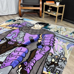 Anime Berserk Rug, Handmade Tufted Manga Carpet, Dark Fantasy Area Rug, Japanese Otaku Gothic Rug, Unique Anime Demon Gaming Room Decor