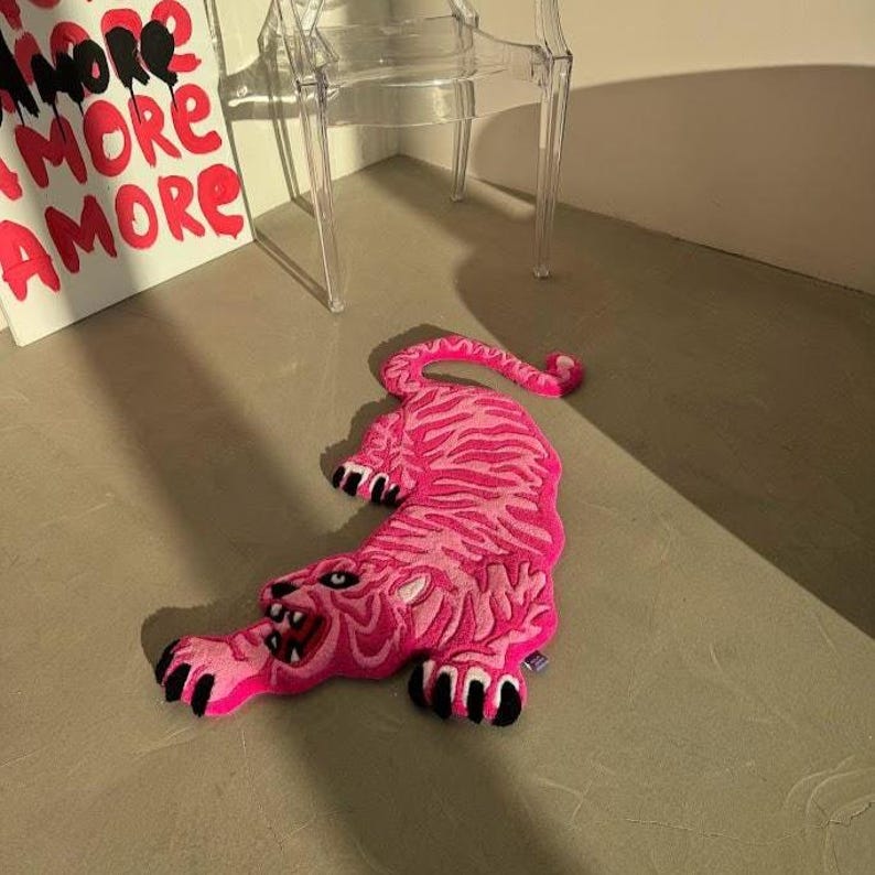 Custom tiger tufted rug, handmade animal rug, aesthetic statement rug, unique floor decor, colorful big cat rug for modern home