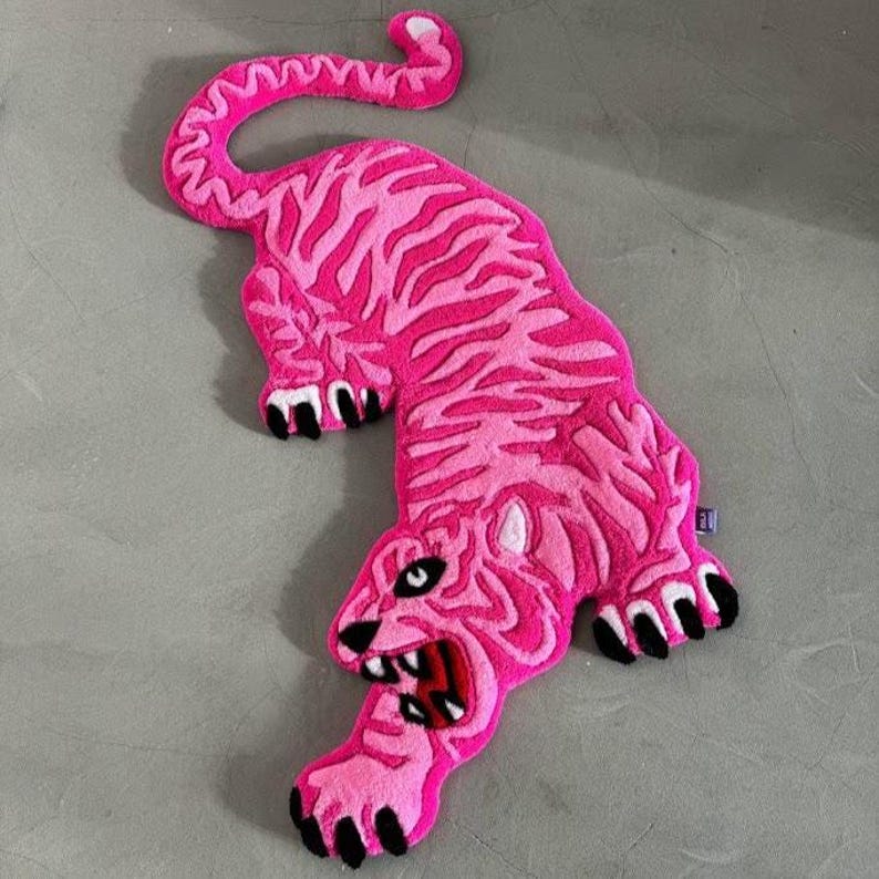 Custom tiger tufted rug, handmade animal rug, aesthetic statement rug, unique floor decor, colorful big cat rug for modern home