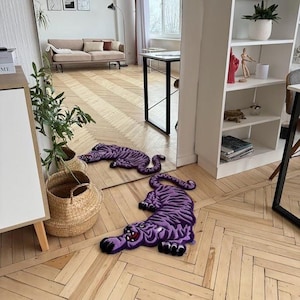 Hand tufted tiger rug, custom animal rug, unique statement rug, modern home decor, colorful big cat floor rug