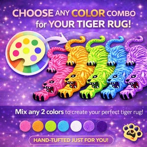 Tufted animal rug with tiger design, custom handmade rug, aesthetic home decor, unique shaped statement rug