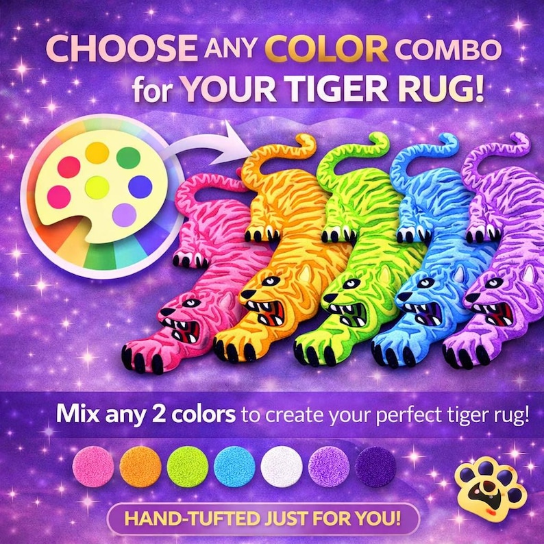 Tufted animal rug with tiger design, custom handmade rug, aesthetic home decor, unique shaped statement rug