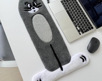 90s Nostalgia Keyboard Rug | Cute Wrist Rest Pad | Hand-Tufted Desk Mat | Funny Cat Rug | Cozy Gaming Setup Decor