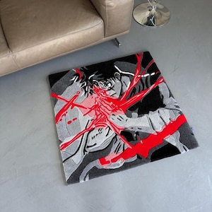 Anime Fantasy Rug, Japanese Anime Rug, Cartoon Kaisen Rug, Handmade Kawaii Rug, Anime Carpet, Otaku, Gamer Room Rug, Tufted Rug Anime