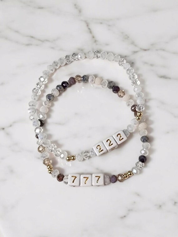Angel Numbers Bracelet - Custom Beaded Number Bracelet Gift for Her, Dainty Beaded Bracelet With Crystal Beads, Number Block Beads