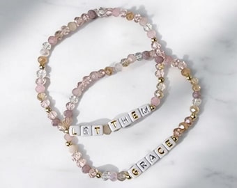 Let Them Bracelet, Bracelets that Say "Let Them" "Grace" - Customizable Dainty Word Bracelet - Custom Block Letter Beads Bracelet