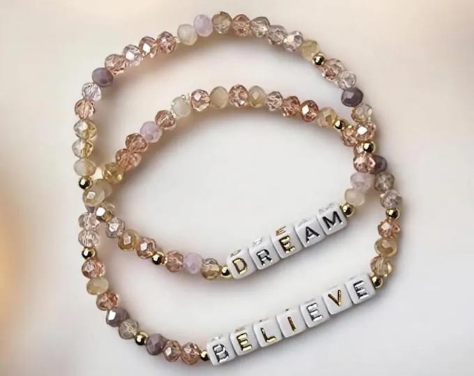 Inspirational Word Bracelet - Beaded Little Words Bracelet - Custom Word Bracelet Gift for Her, Dainty Beaded Word Bracelet