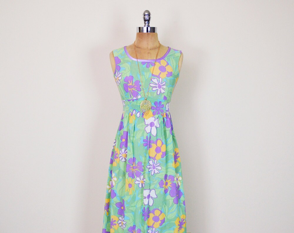 Vintage 70s Pastel Green Floral Dress Floral Print Dress Etsy