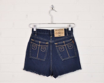 Vintage High Waist Jean Shorts Cut Off Jean Shorts Denim Shorts Mini Shorts 80s 90s Grunge Shorts Festival Shorts Dark Blue Wash S Small 26