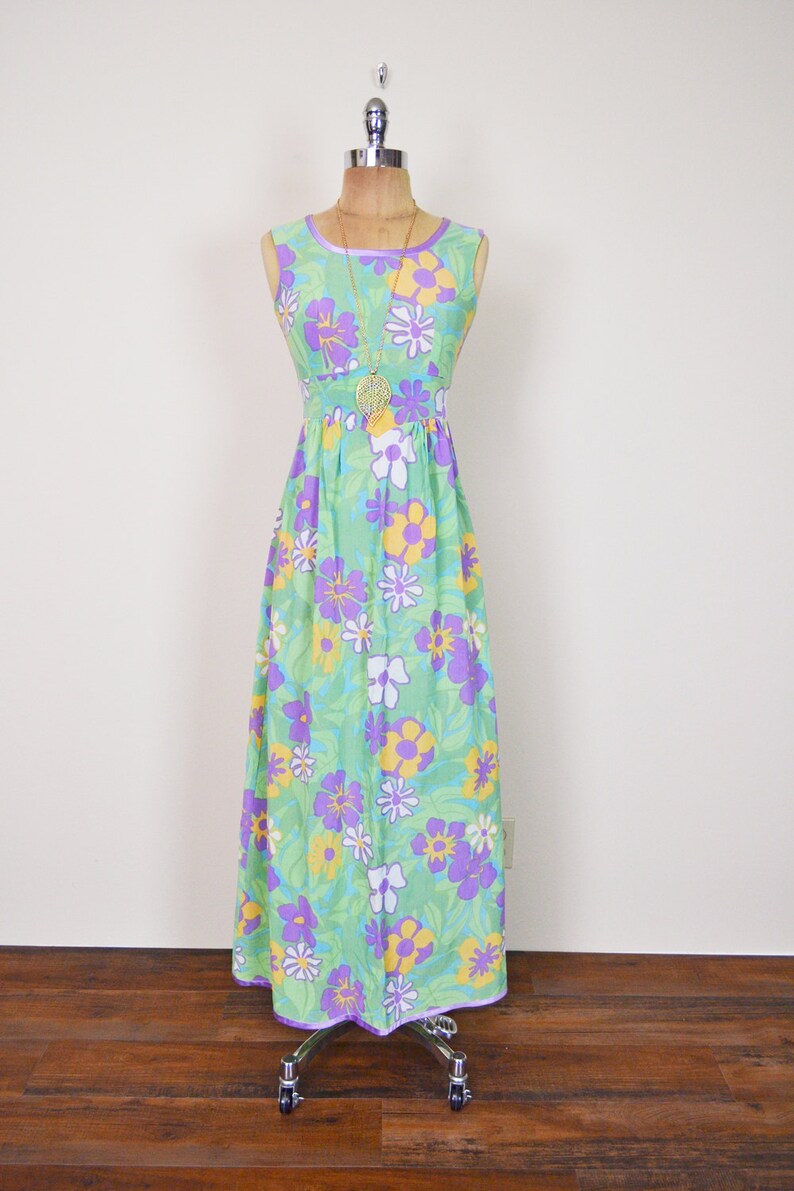 Vintage 70s Pastel Green Floral Dress Floral Print Dress Etsy