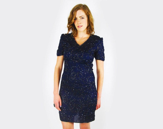 navy blue silk mini dress