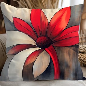 Floral Decorative Pillowcase | Cozy Home Accent, Red Flower Decor, Throw Cushion Cover Gift, Boho Style Pillow Slip, Couch Pillow Cover