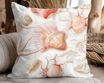 Seashell Throw Pillow: Coastal Beach Home Decor Cushion