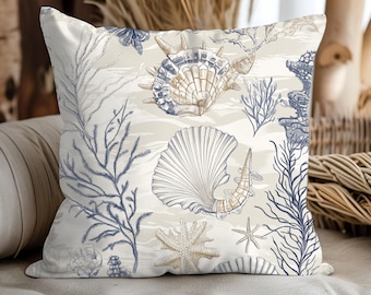 Seashell Pillow: Coastal Beach House Throw Cushion
